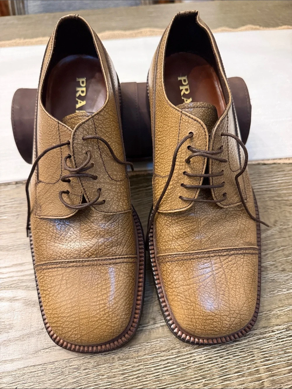 Prada Men's Brown Leather Derby Shoes